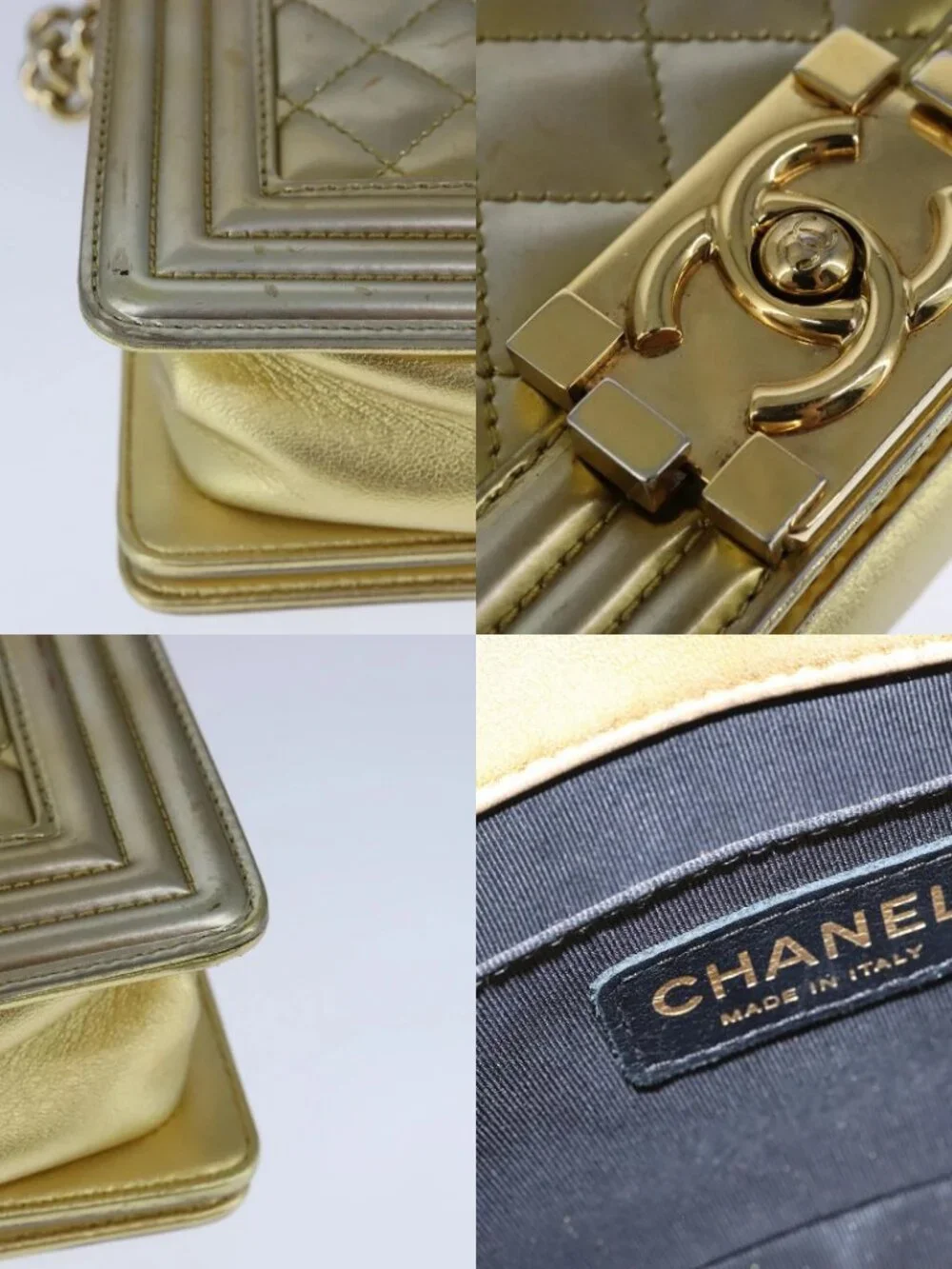 CHANEL Matelasse Chain Boy Chanel Shoulder Bag Patent Gold CC Auth 106721SAM